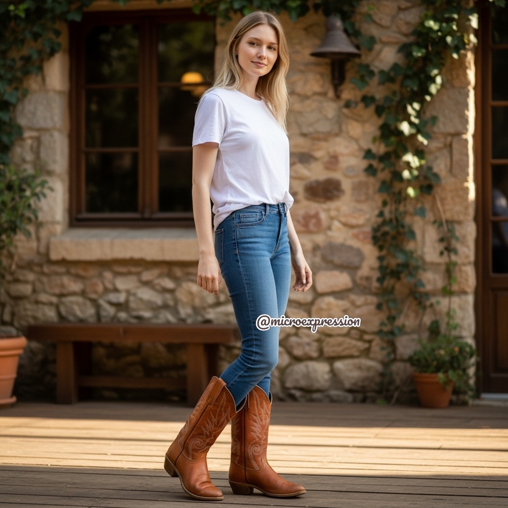 VINTAGE 1990s Frye Brown Tan Leather Pull On Low Heel Western Boho Cowboy Boot - Picture 4 of 16
